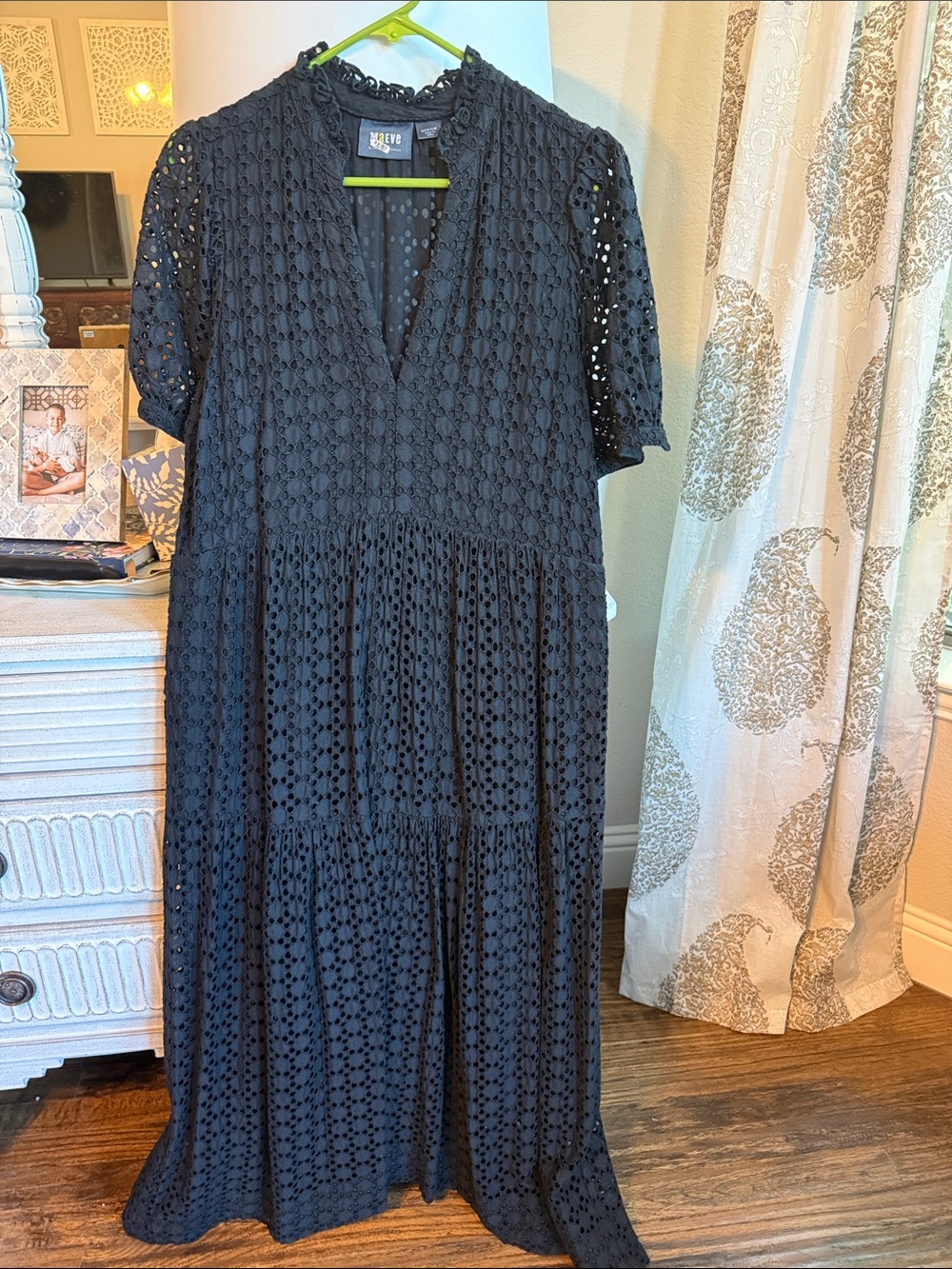 Anthropologie (Maeve) Black Eyelet Tiered Maxi Dress
